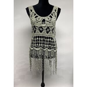 Olive Green Crochet Knit Tank Long Small Boho Festival Hippie Whimsigoth Beach